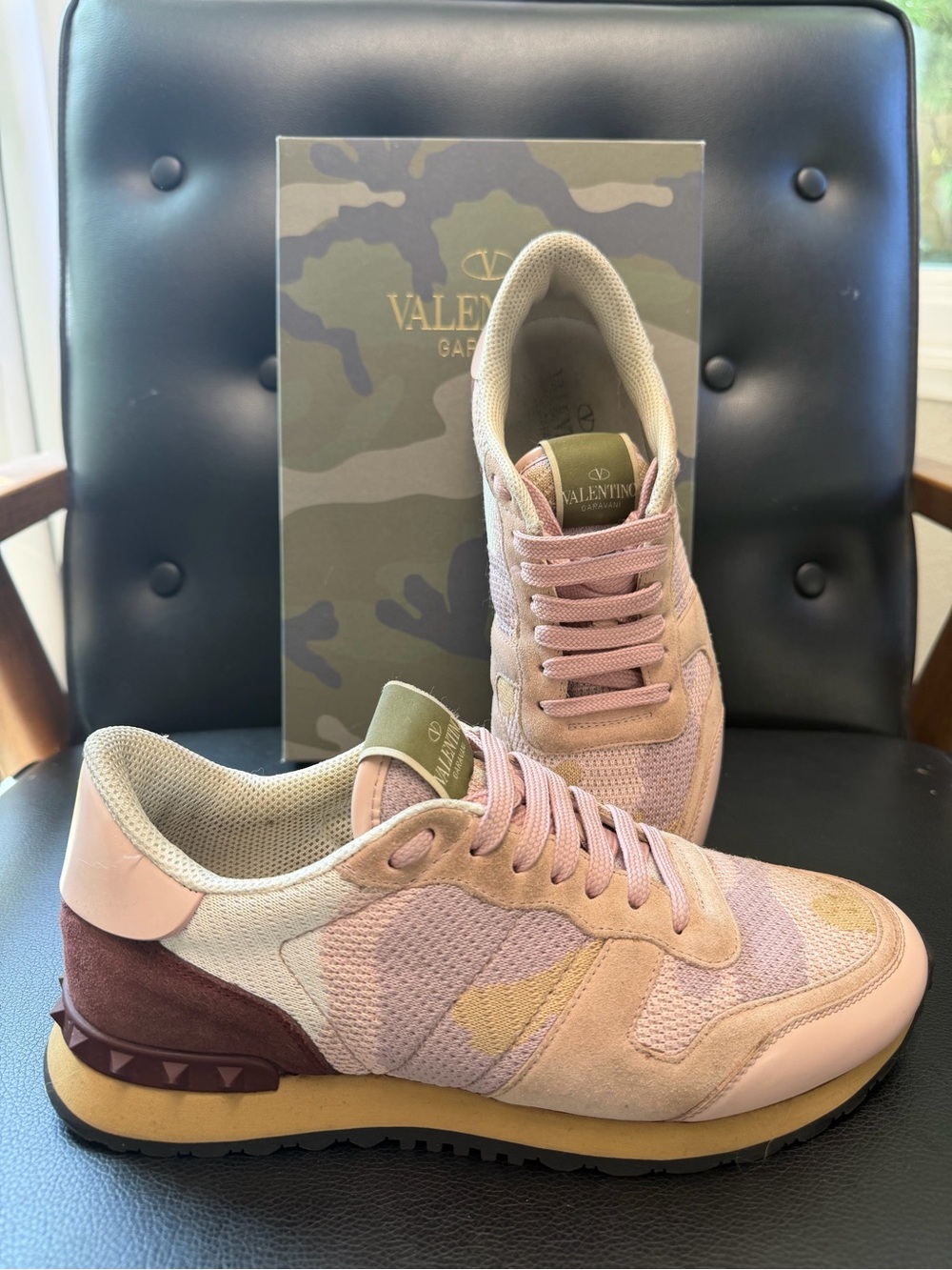 Valentino Garavani Pink and Beige Camouflage Runner Sneakers